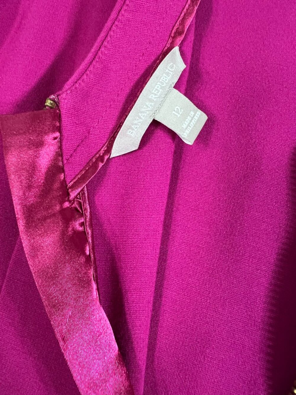 Banana Republic Fuchsia Sheath Work Party Dress Size 12 Back Zip Long Sleeve - Picture 5 of 12